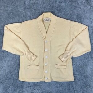 Brian MacNeil Sportswear Vintage 100% Wool Shawl Collar Cardigan Cream Yellow M